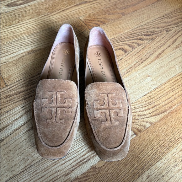 Tory Burch Camel Brown Suede Leather Ruby 15mm Loafer Flat Shoes - Picture 6 of 14
